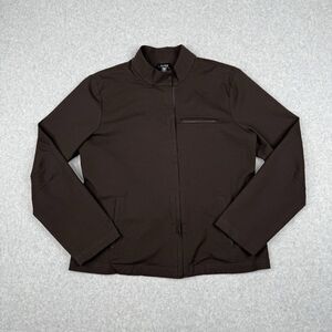 Eileen Fisher Jacket Womens Medium Brown Full Zip Pockets Stretch Cotton‎ Casual